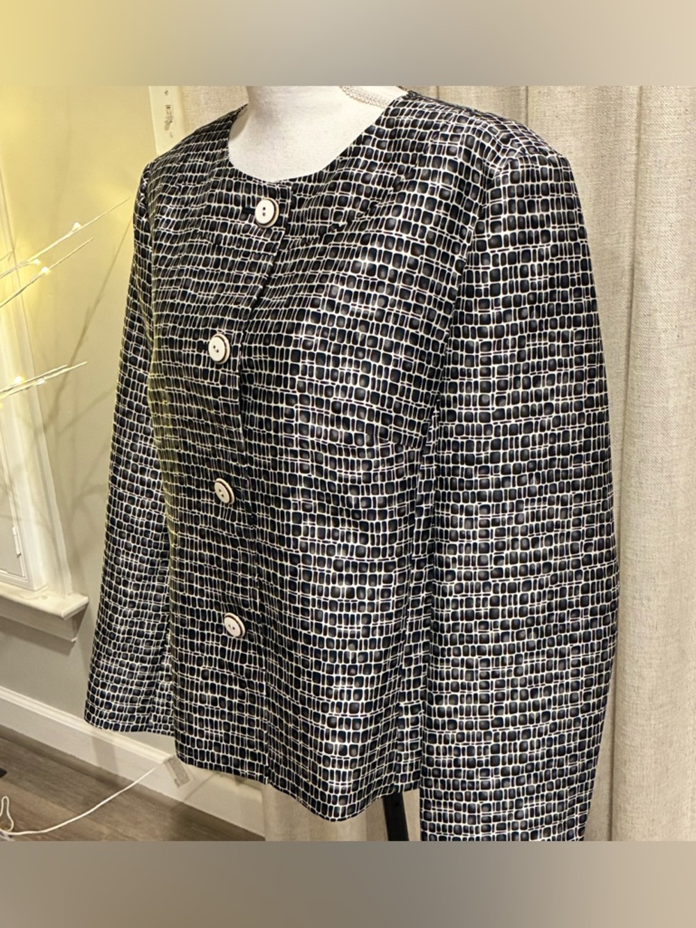 🖤 Talbots Silk Wool Jacket Size 16 XL Black White Gray 🖤 Career Wear - Picture 4 of 7